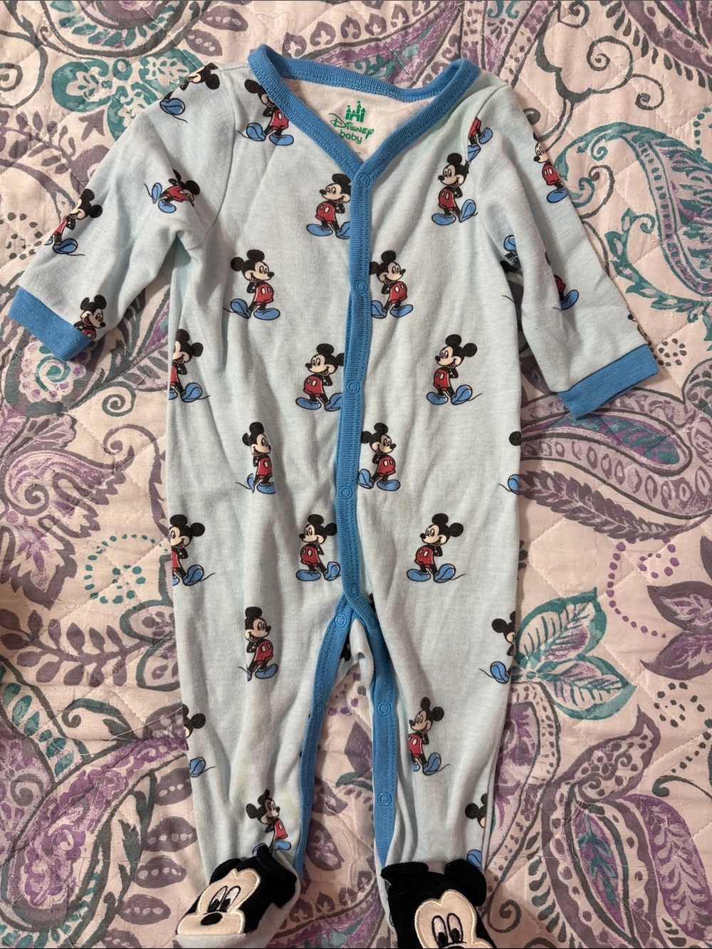 Disney Blue Mickey Mouse Footed One-Piece